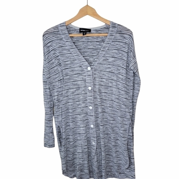Fifteen Twenty | Gray Space Dye Striped Button V-neck Cardigan Size Small - Picture 1 of 6